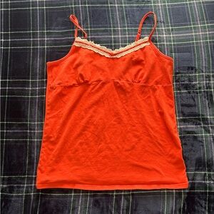 Y2K 2000s Faded Glory Women’s Orange Lace-Trim Cami Tank Top. Size XL
